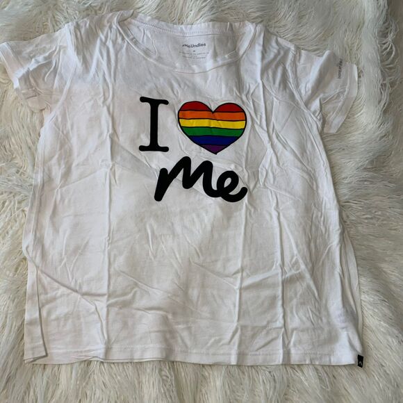 NEW MeUndies Micromodal PRIDE I Love Me Rainbow Tee White T-Shirt Medium - Picture 1 of 7